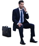 Sitting businessman talking on the phone - photoshop poeple cutout - miniature