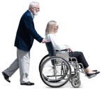Elderly man pushes his disabled wifes wheelchair - People PNG - miniature
