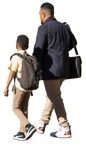 Black father walking his son home after school - People Png - miniature