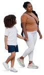 Mother holding hands with her son on a walk - Black PNG People - miniature
