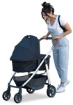 Hispanic mother pushing a stroller on a relaxing walk- people png - miniature