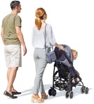 Family walking with a stroller on a sunny day - people png - miniature