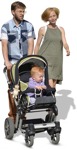Family with a stroller walking cut out people (4318) - miniature