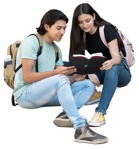 Two teenage students learning something exciting from a book - People PNG - miniature