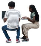 Two Black students with laptops learning - Human PNG - miniature