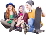 Group of friends with a skateboard sitting  (4005) - miniature