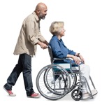Caring man pushing disabled ladys wheelchair - Person PNG - miniature