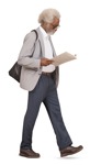 Elderly Black professor walking and reading a paper - Person PNG - miniature