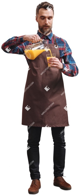 Bartender with an orange juice standing - people cutouts