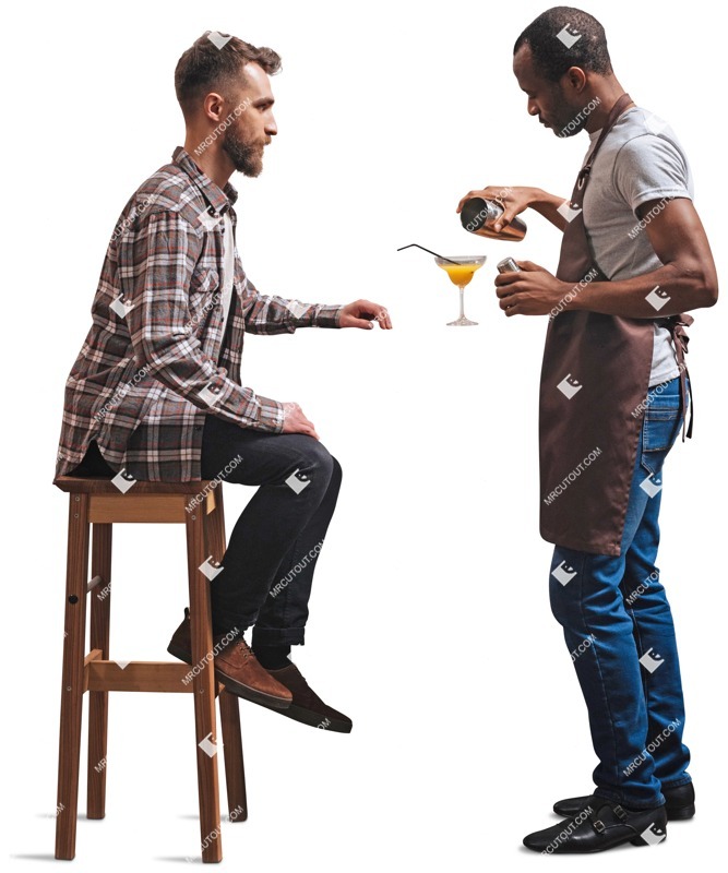Bartender with customers people png (4565)