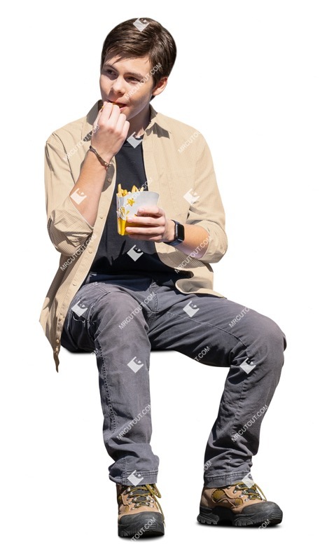 Boy eating seated photoshop people (17350)
