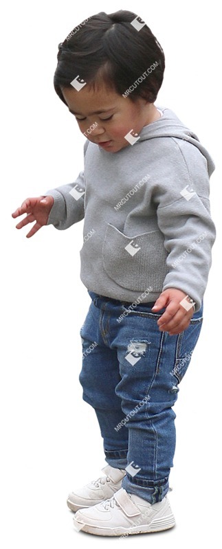 Boy playing people cutouts (12474)
