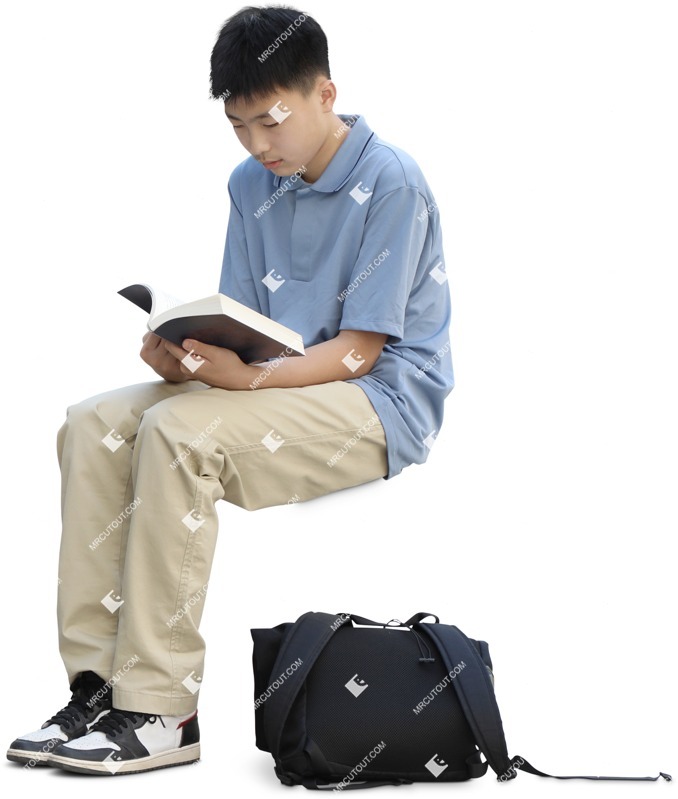 Boy reading a book entourage people (19859)