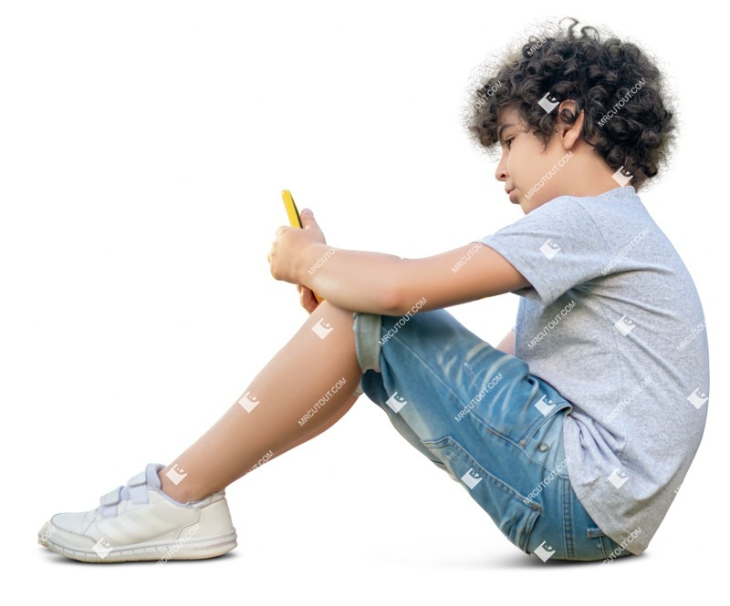 Boy with a smartphone sitting people png (12933)