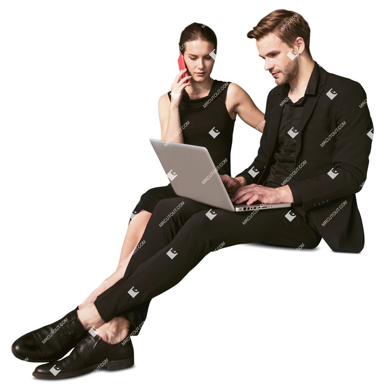 Business group with a computer sitting people png (12417)