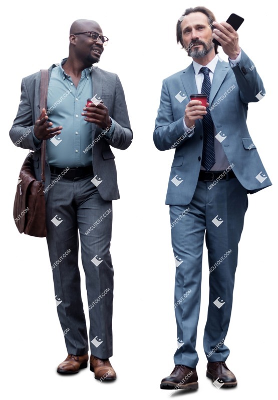 Businessman walking two men talking with coffee people png