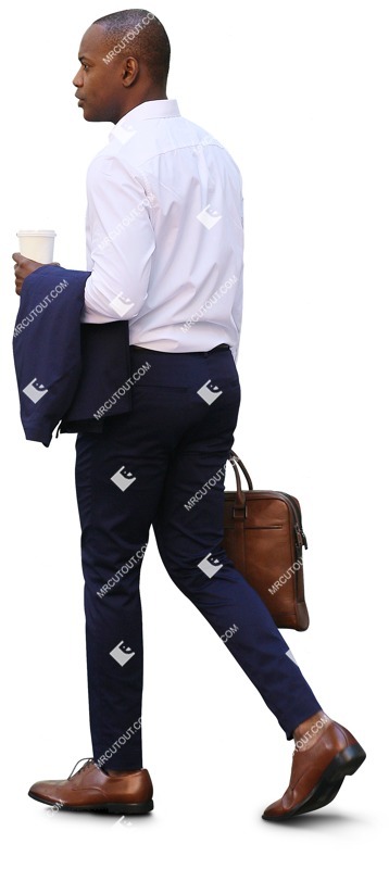 Businessman walking elegant African man holding coffee human png