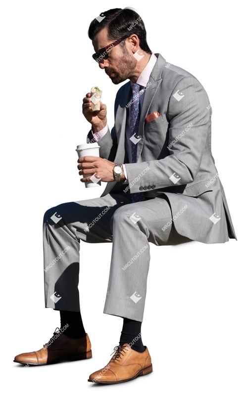 Businessman eating seated cut out people (13541)