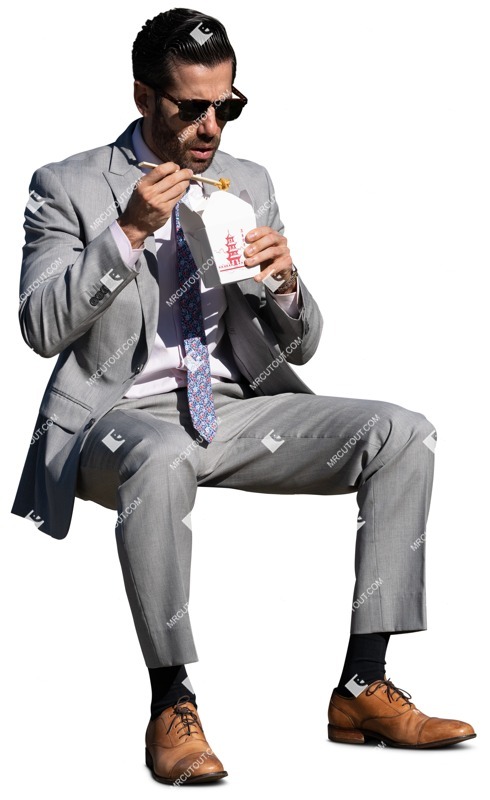 Businessman eating seated cut out pictures (13258)