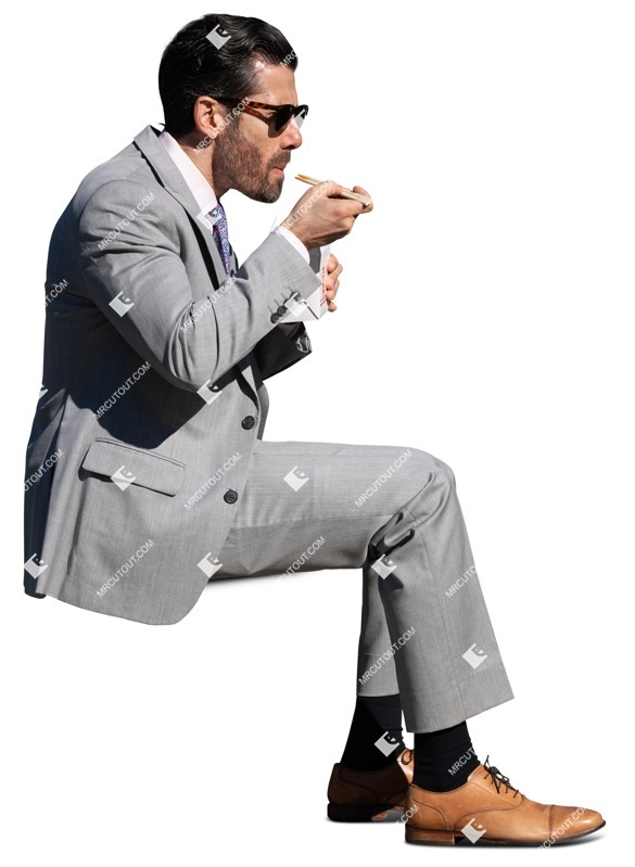 Businessman eating seated cut out pictures (13259)