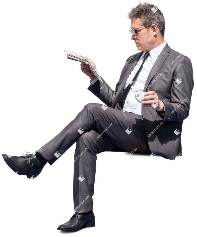 Businessman reading a newspaper human png (13040)