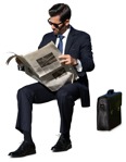 Businessman reading a newspaper human png (14639) - miniature