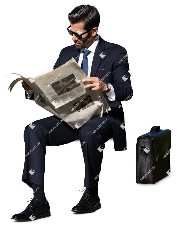 Businessman reading a newspaper human png (13052)