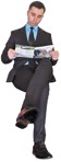 Businessman reading a newspaper sitting  (2405) - miniature