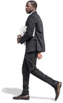 Businessman walking with newspaper and coffee human png - miniature