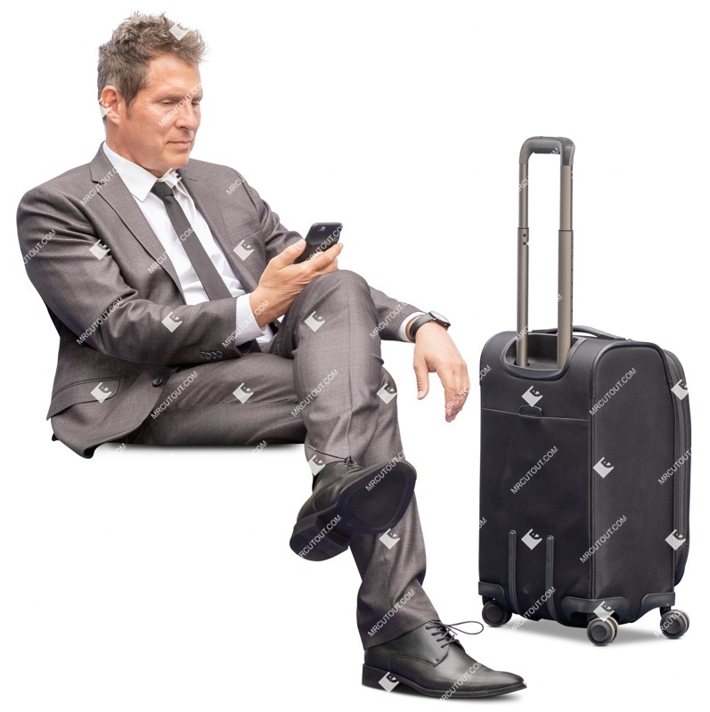 Businessman with a baggage sitting human png (13039)