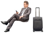 Businessman with a baggage sitting human png (12244) - miniature