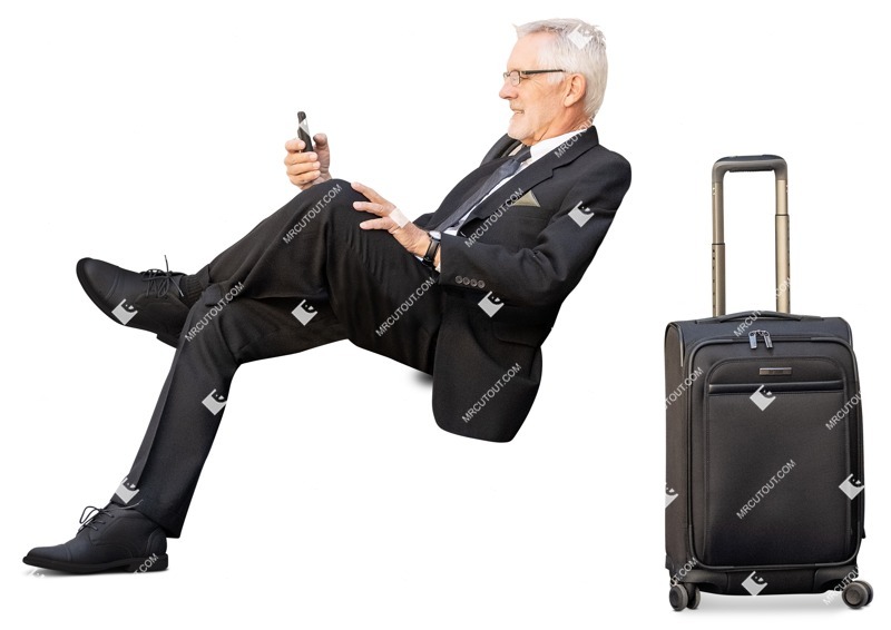 Businessman with a baggage sitting people png (14518)