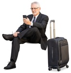 Businessman with a baggage sitting people png (12290) - miniature