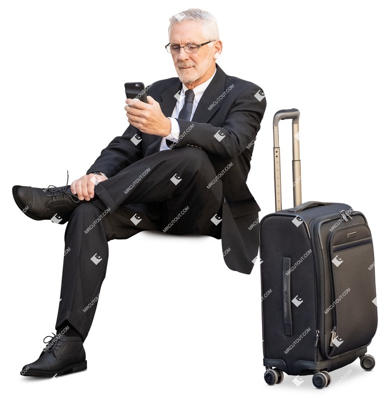 Businessman with a baggage sitting people png (14517)