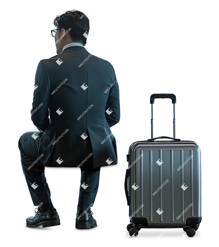 Businessman with a baggage sitting cut out people (19003)