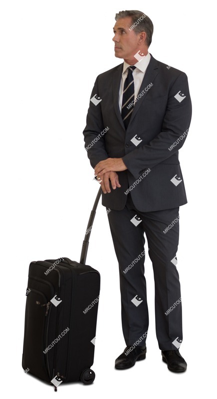 Businessman with a baggage standing people png (6135)