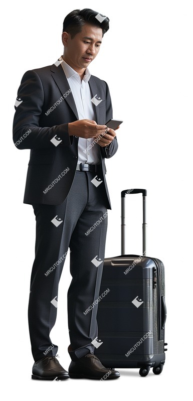 Businessman with a baggage standing person png (18942)