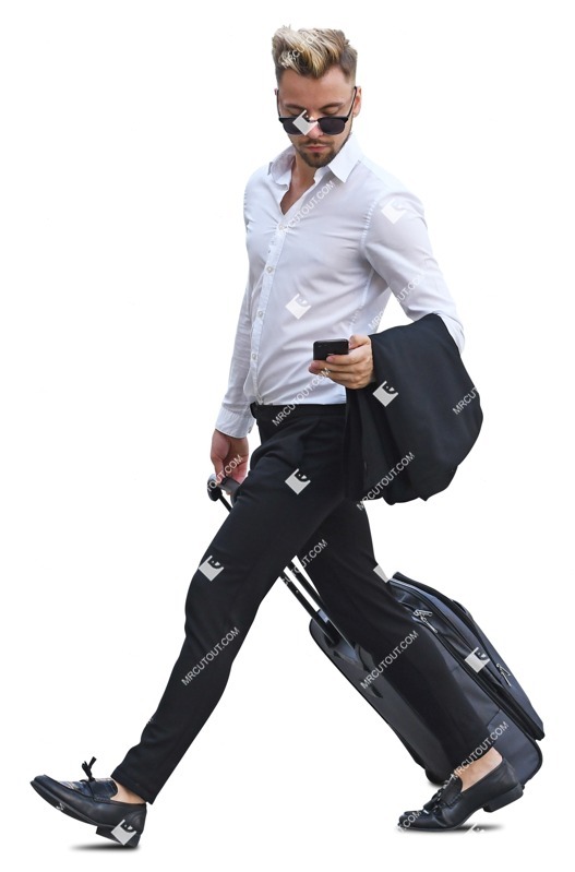 Businessman with a baggage walking entourage people (8035)