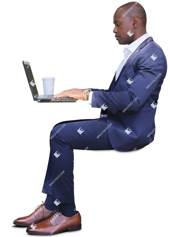 Businessman with a computer drinking people png (8576)