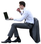 Cut out people - Businessman With A Computer Drinking Coffee 0006 | MrCutout.com - miniature