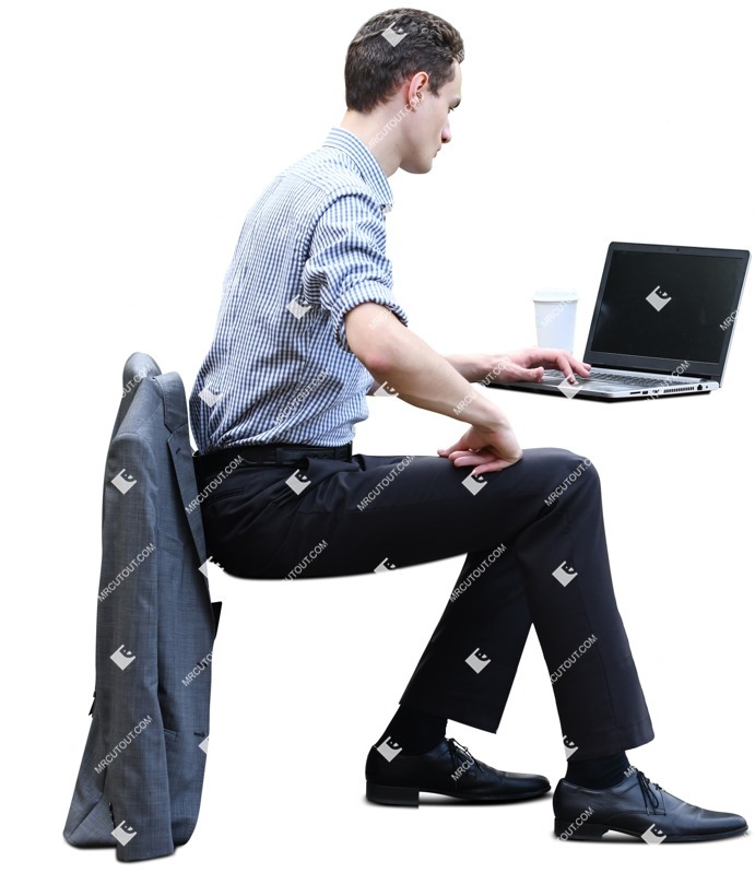 Businessman with a computer drinking coffee people png (7959)