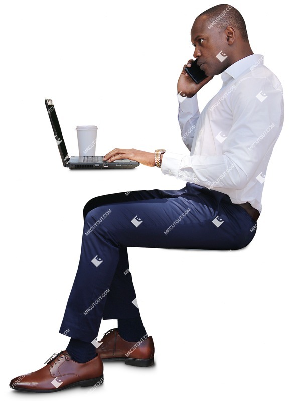 Businessman with a computer drinking coffee people png (8982)