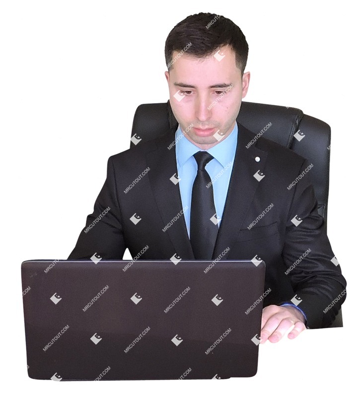 Businessman with a computer sitting png people (2096)