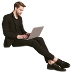 Businessman with a computer sitting people png (12856) - miniature