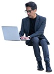 Businessman with a computer sitting png people (14854) | MrCutout.com - miniature