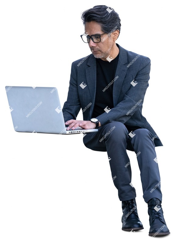Businessman with a computer sitting png people (14978)