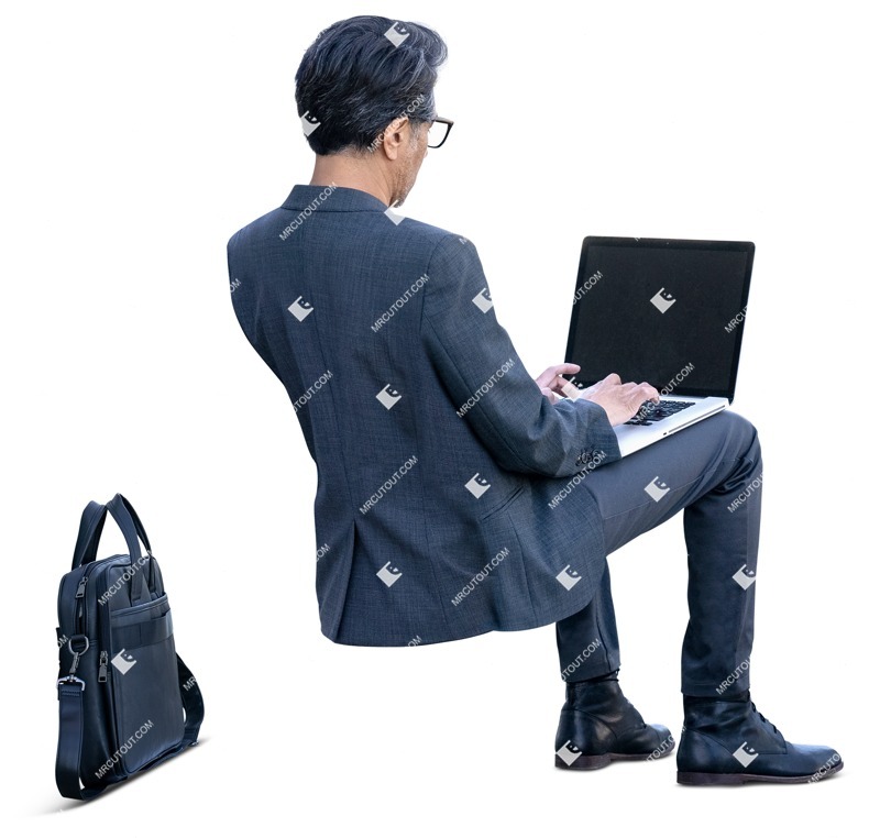 Businessman with a computer sitting entourage people (15059)