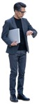 Businessman with a computer standing png people (14848) - miniature