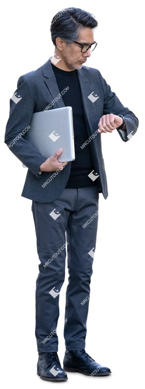 Businessman with a computer standing png people (15174)