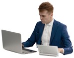 Businessman with a computer writing human png (12544) | MrCutout.com - miniature